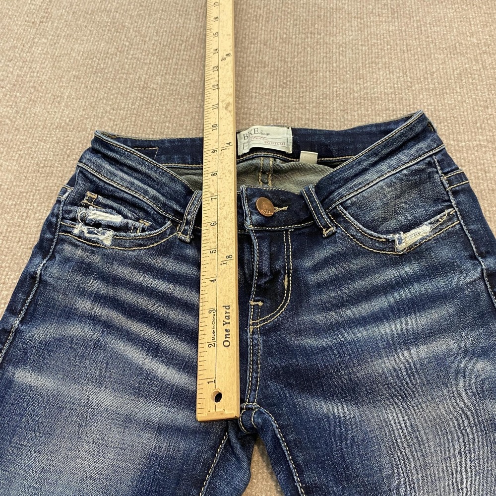 BKE Stella Bootcut Jeans Womens 24R Blue Med Wash Low Rise Distressed Stretch - Picture 7 of 11